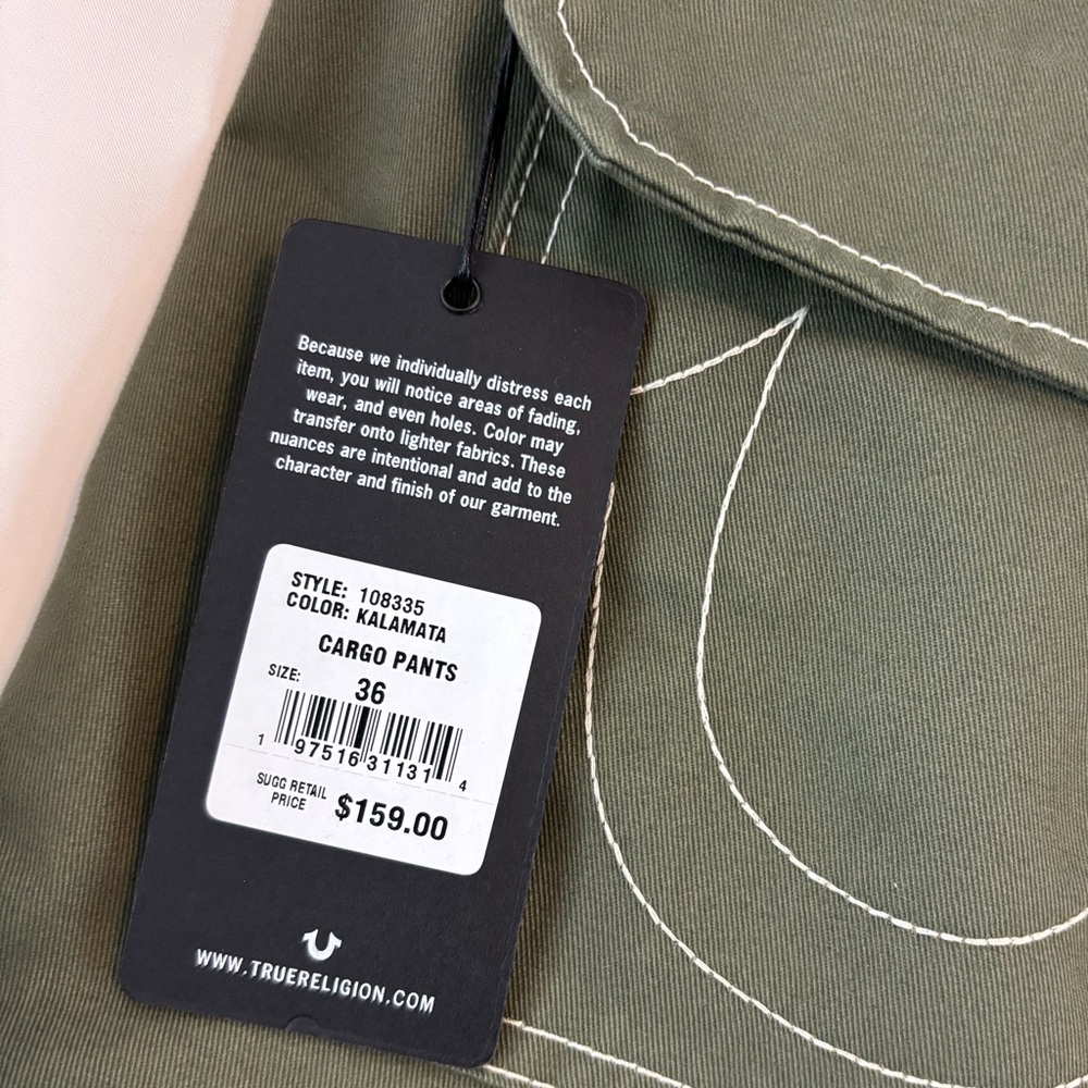 NWT True Religion Men's sz36 Kalamata Green Cargo Pants… - Picture 8 of 10